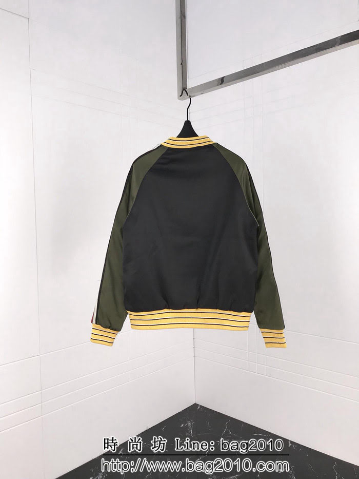 GUCCI古馳 2018秋冬 雙龍會刺繡 黑色絲綢 夾克 男女同款 ydi1351